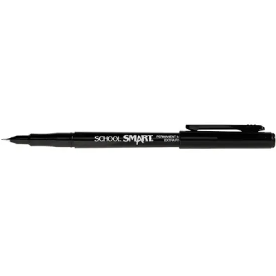 School Smart Permanent Markers, Extra Fine Tip, Black, Pack of 12 image {1}