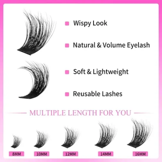 VEYESBEAUTY VBXtreme  Lash Clusters Fluffy Individual Lash Extensions 3D Layered Volume Eyelashes Thin & Invisible Faux Mink Lash Mixed Length 10-18mm image {5}