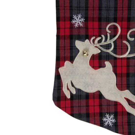 Northlight Plaid Merry Christmas Reindeer Stocking - 19" - Red and Green image {2}