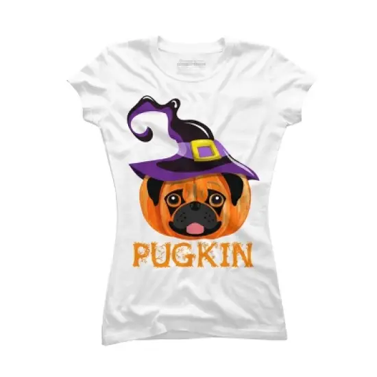 Junior's Design By Humans Pugkin Pumpin Halloween By trantanphat95 T-Shirt image {4}