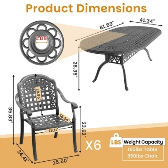 7-Piece Cast Aluminum Outdoor Dining Set: OvalTable, Stackable Chairs & Blue Cushions - All-Weather Patio Furniture for Your Backyard image {3}