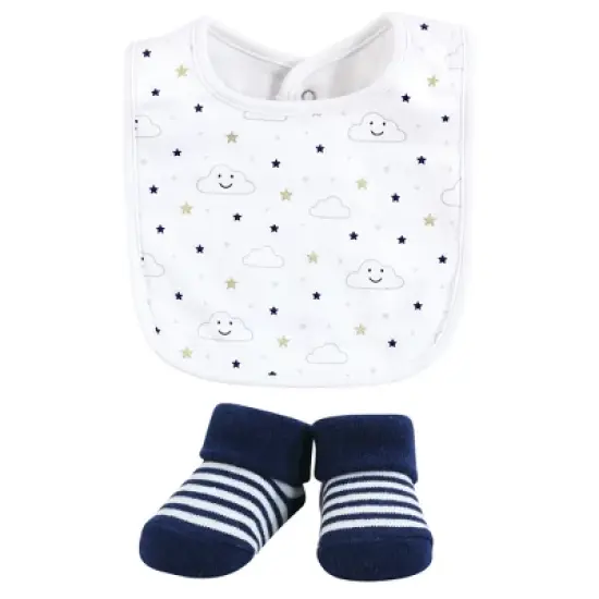 Hudson Baby Infant Boy Cotton Bib and Sock Set, Navy Cloud, One Size image {3}