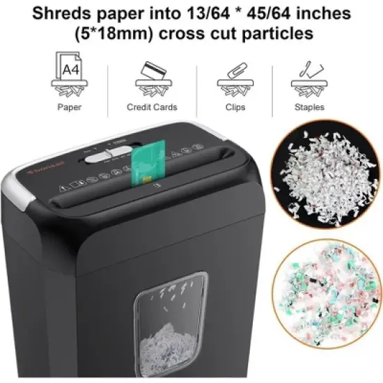 Bonsaii 6-Sheet Crosscut Paper and Credit Card Shredder for Home Office with Handle for Document, Mail, Staple, Clip-3.4 Gal Wastebasket image {2}