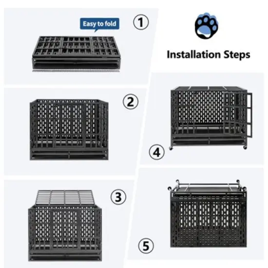 XBRIGH 48-Inch Heavy Duty Tin Dog Crate with Wheels, Sturdy Door Lock, Double Doors and Removable Tray Design image {5}