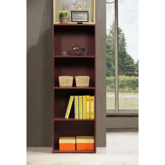Hodedah Import 12 D x 16 W x 47 H Inch 4 Shelf Bookcase Storage Organizer Solution for Living Room, Bedroom, or Office, Mahogany Wood Finish image {1}