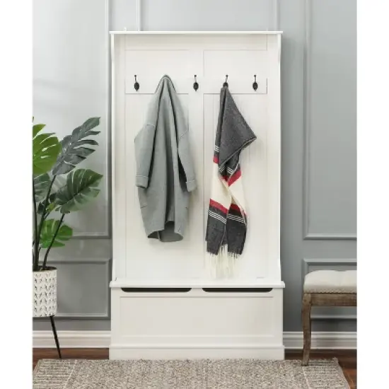LuxenHome White MDF Hall Tree with Storage Bench image {4}