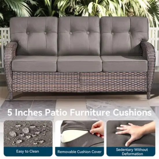 Gymojoy Outdoor Patio Couch PE Wicker 3-Seat Rattan Sofa image {12}