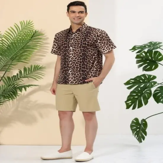 Lars Amadeus Men's Casual Summer Animal Leopard Printed Short Sleeves Button Shirts image {2}