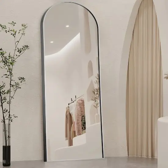 Malinda 64" x 21" Arched Free Standing Body Mirror, Metal Framed Full Length Wall Mirror, Large Floor Mirror - The Pop Home image {8}