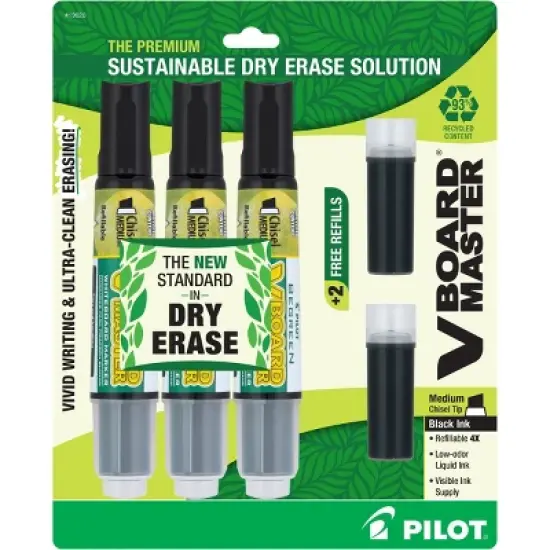 Pilot 3pk VBoard Master Dry Erase Markers Chisel Tip Black Ink with Bonus Refills image {8}