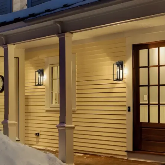 C Cattleya 14 in. 1-Light Matte Black Dusk to Dawn Outdoor Wall Lantern Sconce with Cylinder Clear Glass Shade (2-Pack) image {3}