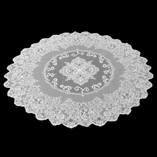 Juvale Round White Lace Vintage Tablecloth, Floral Pattern for Wedding Reception, Christmas Party (59 In) image {6}