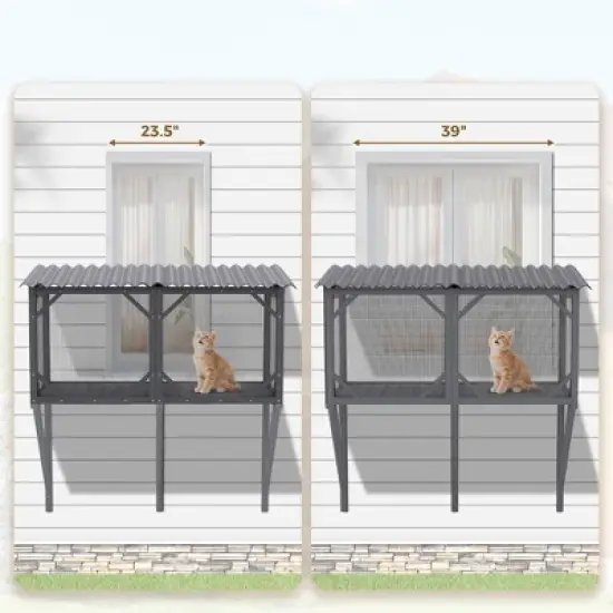 GDFStudio Belinda Modern 44.5" Wood Outdoor Cat Enclosure with Bug Proof Net image {3}