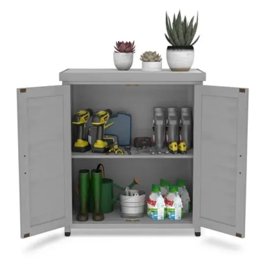 LOVMOR Potting Bench with Storage Cabinet and Metal Table Top for Outdoor Patio image {9}
