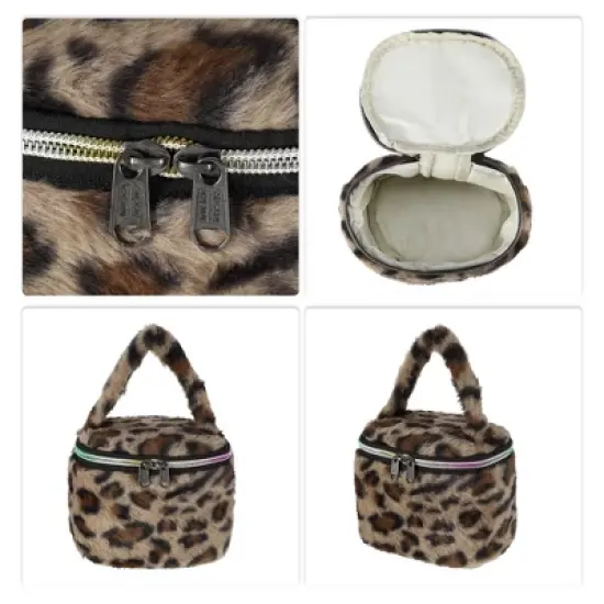 Unique Bargains Portable Leopard Print Makeup Bag Brown 1 Pc image {2}