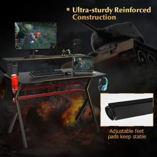 Costway Gaming Computer Desk w/ Monitor Shelf & Storage for Controller Headphone Speaker image {7}