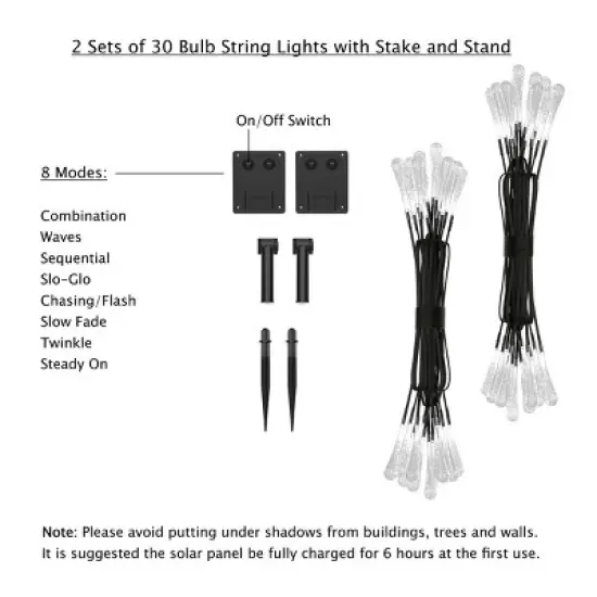 Nature Spring 30-Bulb Solar Power Outdoor LED Lighting With 8 Modes and Rechargeable Battery, Set of 2, 20.5', Cool White image {2}
