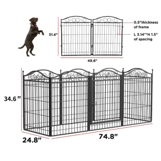 Artloge 8 Panels Heavy Duty Metal Dog Panel Pet Playpen Indoor Outdoor Foldable Dog Exercise Fence with Gate for Large Medium Pets Camping Yard image {2}