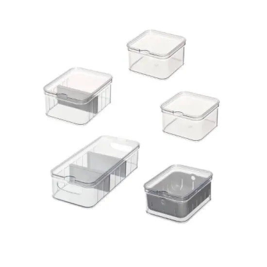 iDESIGN 5pc Recycled Plastic Refrigerator Organizer Bin Set with Lids image {8}