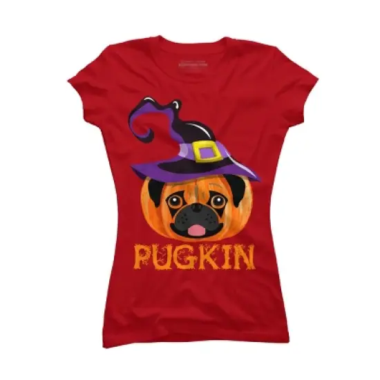 Junior's Design By Humans Pugkin Pumpin Halloween By trantanphat95 T-Shirt image {6}