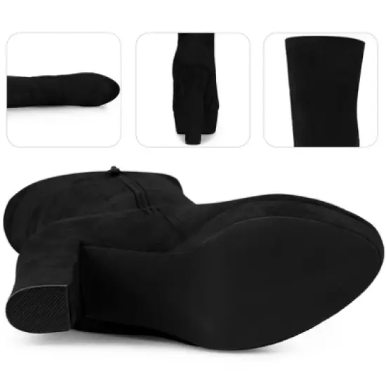 Perphy Women's Platform Chunky Heel Round Toe Over the Knee Thigh High Boot image {2}