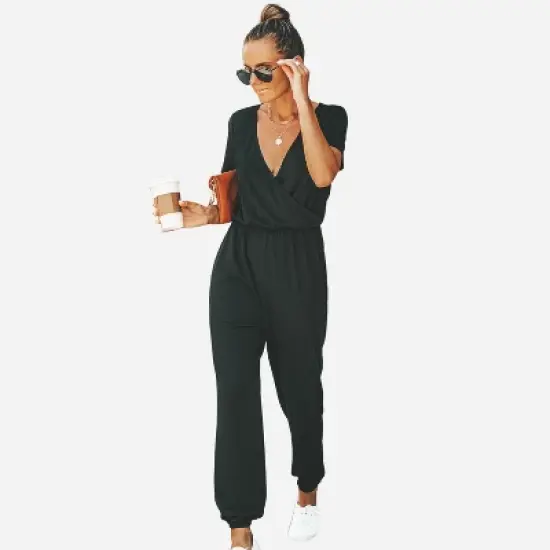 Women's Short Sleeve Wrap Loose Long Romper Jumpsuit - Cupshe image {4}