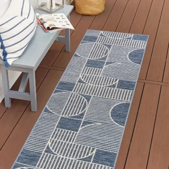 JONATHAN Y Arielle Mid-Century Modern Geometric Lines Reversible Machine-Washable Indoor/Outdoor Area Rug image {3}