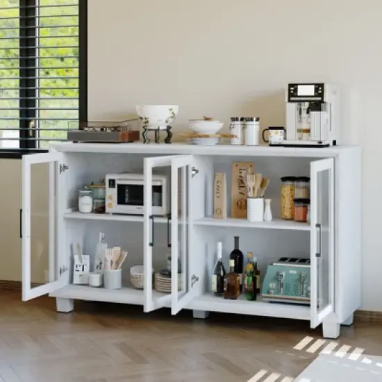 Famapy Modern Minimalist Kitchen Pantry with Glass Doors,Buffet Sideboard Cabinet,Large-Capacity Zoned Storage,Multi-use for Dish & Food Storage image {7}