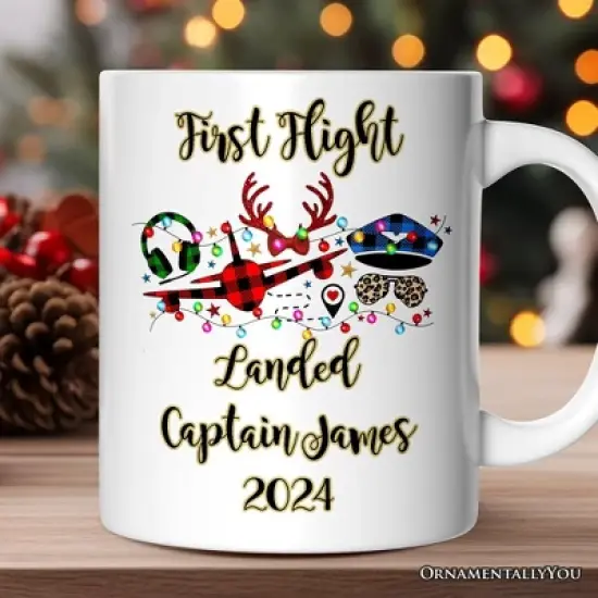 Airplane Pilot Buffalo Plaid Christmas Mug, Flight Aircraft Crew Gift Decor (Non-Custom Only)| OrnamentallyYou image {3}