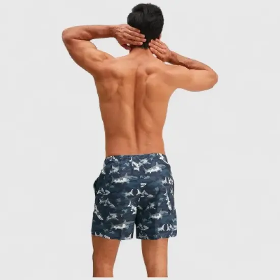 Anna-Kaci Men's Shark Camo Print Swim Trunks with Adjustable Drawstring and Side Pockets image {3}
