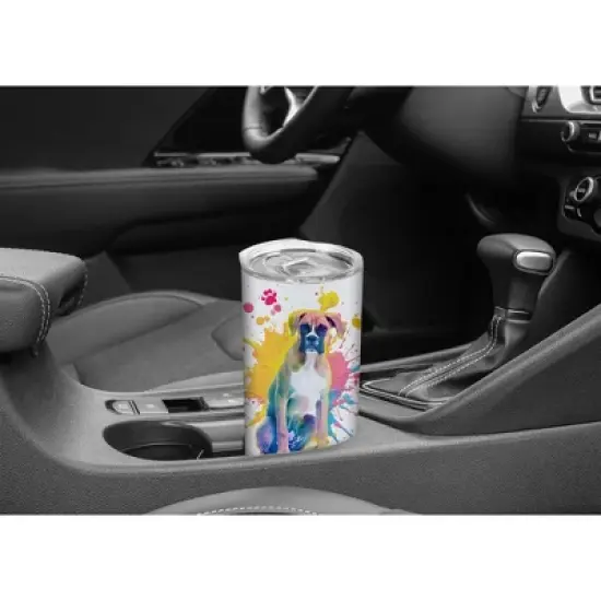 100 North 20 Ounce Stainless Steel On the Go Travel Tumbler With Push Top Lid, Boxer Dog Paint Splatter image {4}