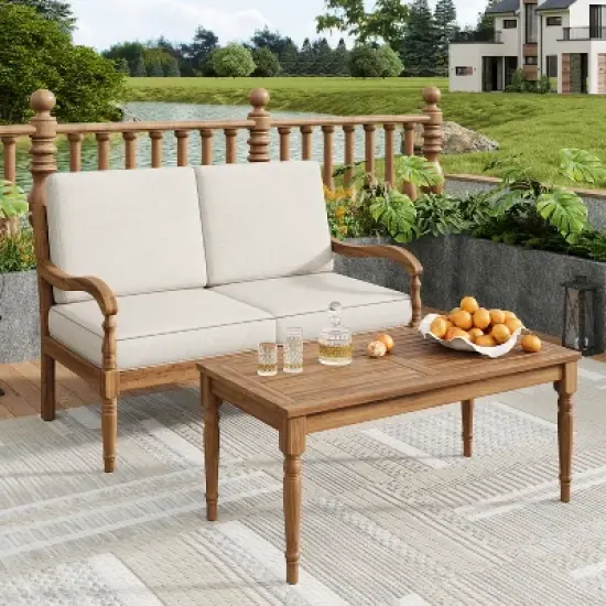 Christopher Knight Home Pendry 2 Piece Outdoor Acacia Wood Chat Set with Water-Resistant Cushions image {10}