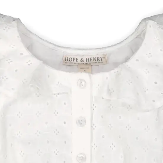 Hope & Henry Girls' Organic Cotton Ruffle Collar Button Front Romper, Kids image {1}