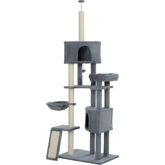 Cat Tree, 105 Inches Cat Tower for Indoor Cats, Multi-Level Cat Condo with 3 Perches, 2 Caves, Basket and Scratching Board for Kittens Pet House Play image {9}