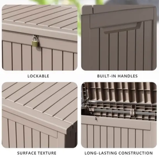 Sersper 230 Gallon Waterproof & UV Resistant Deck Box, Lockable, Light Gray - For Garden Tools & Outdoor Use (4 Pack) image {6}