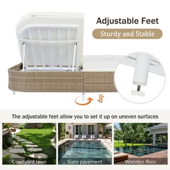 Outdoor Patio Iron Frame Double Daybed Sunbed with 5-Position Adjustable Backrest and Pillows image {5}