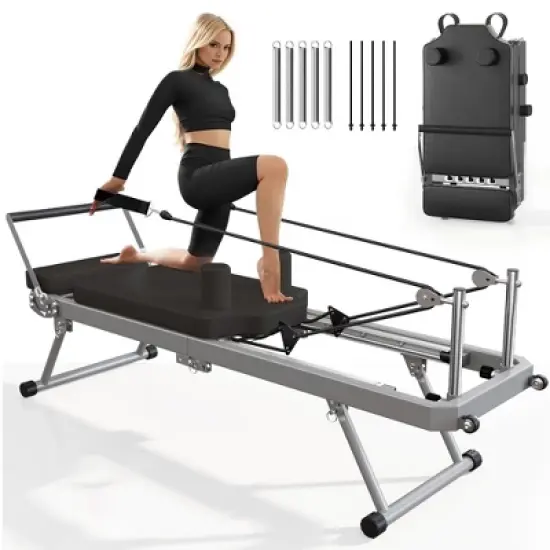 SEVOBAL Pilates Reformer Foldable Pilates Machine Equipment Home Use Gym Workout Advanced Beginners Users Up to 330lbs Capacity, Silver, image {6}