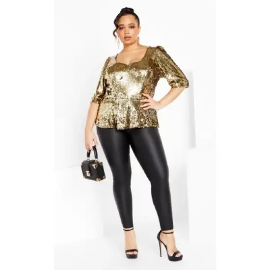 Women's Plus Size Sequin Puff Top - bronze | CITY CHIC image {2}