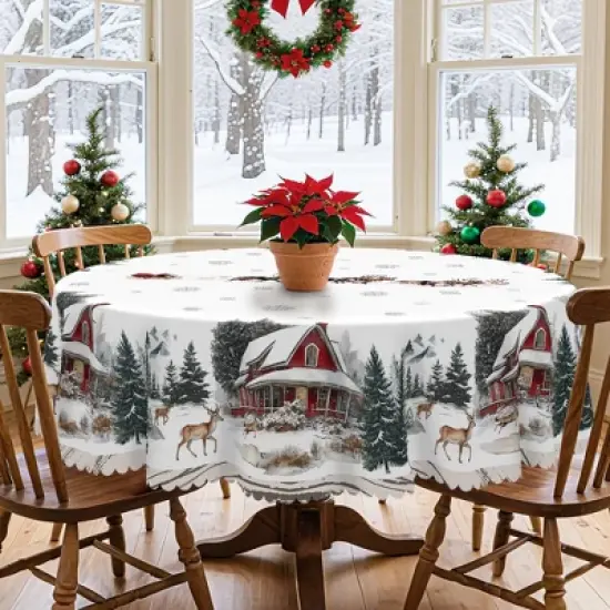 LOVEVOOK Christmas Rectangle Tablecloth Flower Xmas Table Cloths, Washable Polyester Fabric Table Covers for Dining, Party Holiday Decor image {1}