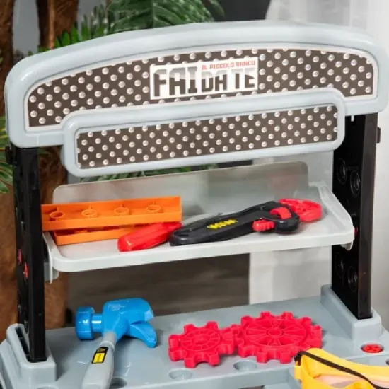 Qaba Kids Workbench 79-Piece Construction Playset Toy with Battery-Powered Drill, Hammer, Saw, Storage Tray for Ages 3+, Black and Gray image {4}