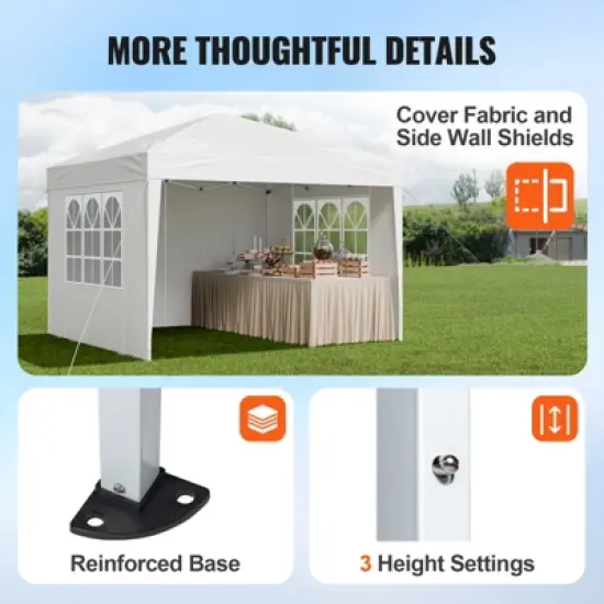 VEVOR Pop Up Canopy, 10 x 10 ft, Instant Pop Up Gazebo Tent, Portable Easy Up Canopy with 3 Sidewalls & 2 Ventilated Windows, 3 Height Settings image {5}