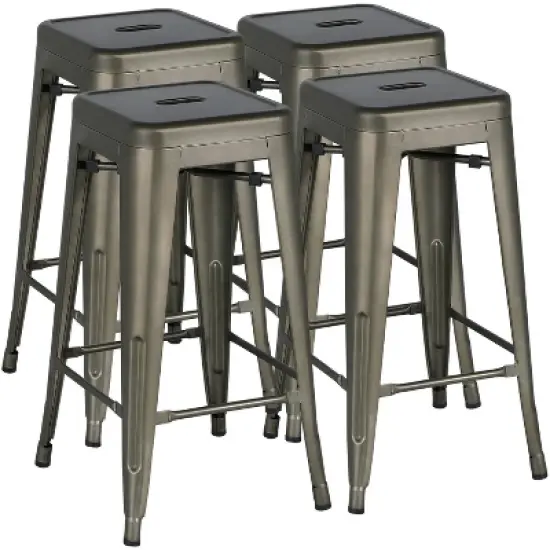 Yaheetech Set of 4 Metal Backless Counter Height Bar Stools Stackable Chairs image {9}