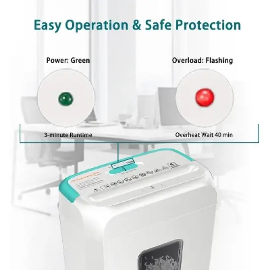 Bonsaii 6-Sheet Crosscut Paper Shredder for Home Use, Shreds Paper, Credit Cards, Staples, Clips, 3.4 Gal Wastebasket, White/Blue, with Handle image {4}