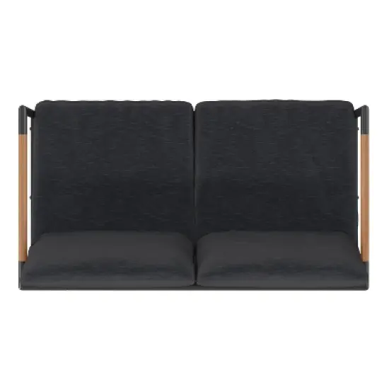 Merrick Lane Outdoor Loveseat with Removable Plush Fabric Cushions and Teak Accented Aluminum Frame image {11}