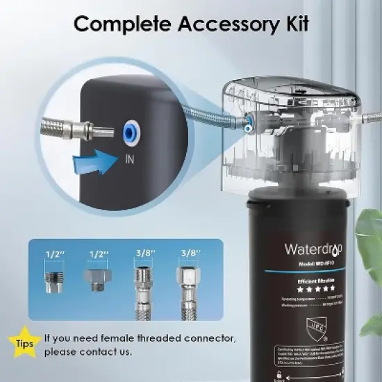 Waterdrop 10UA Under Sink Water Filter System, Direct Connect to Kitchen Faucet, 12mo, Extra Water Filter Pitcher with 1 Filter image {6}