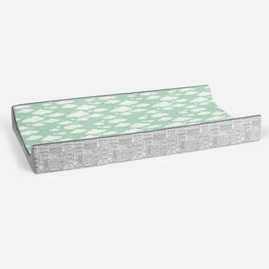 Bacati - Clouds in the City Mint/ Clouds Quilted Changing Pad Cover image {2}