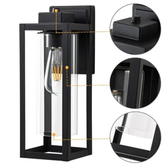 C Cattleya 14 in.1-Light Matte Black Outdoor Wall Lantern Sconce with Cylinder Clear Glass Shade(2-Pack) image {2}