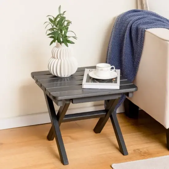 Costway Outdoor Folding Side Table Weather-Resistant HDPE Adirondack Table Black/Gray image {4}