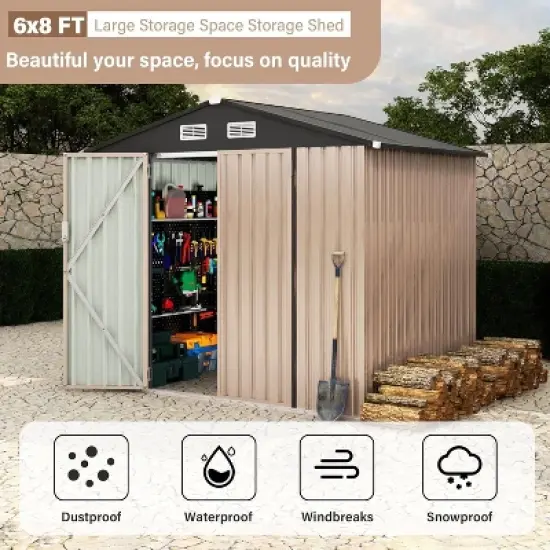 Acekool 6x8x6.4 FT Metal Outdoor Storage Shed with Sloped Roof, Lockable Doors, Air Vents, Rust-Resistant Panels for Backyard & Patio image {6}