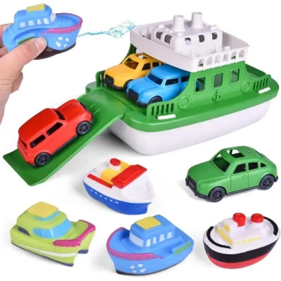 Fun Little Toys 9Pcs Floating Toy Boat Set, Bath & Pool Toys with 4 Mini Cars & 4 Squirter Boats, Birthday Gift for Boys & Girls Ages 1-4 image {6}